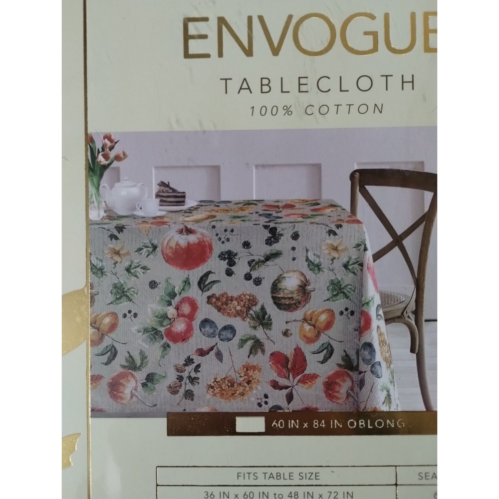 Envogue Autumn Harvest Theme Botanical Tablecloth ~ 100% Cotton ~ 60 x 84